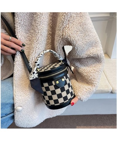 Fashion Cute Top Handle Flap Crossbody Bag for Women Classic Retro Plaid Bucket Cylinder Bag Shoulder Bag Purse Black $12.60 ...