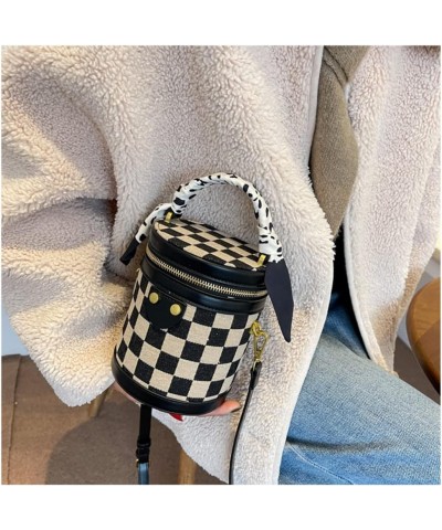 Fashion Cute Top Handle Flap Crossbody Bag for Women Classic Retro Plaid Bucket Cylinder Bag Shoulder Bag Purse Black $12.60 ...