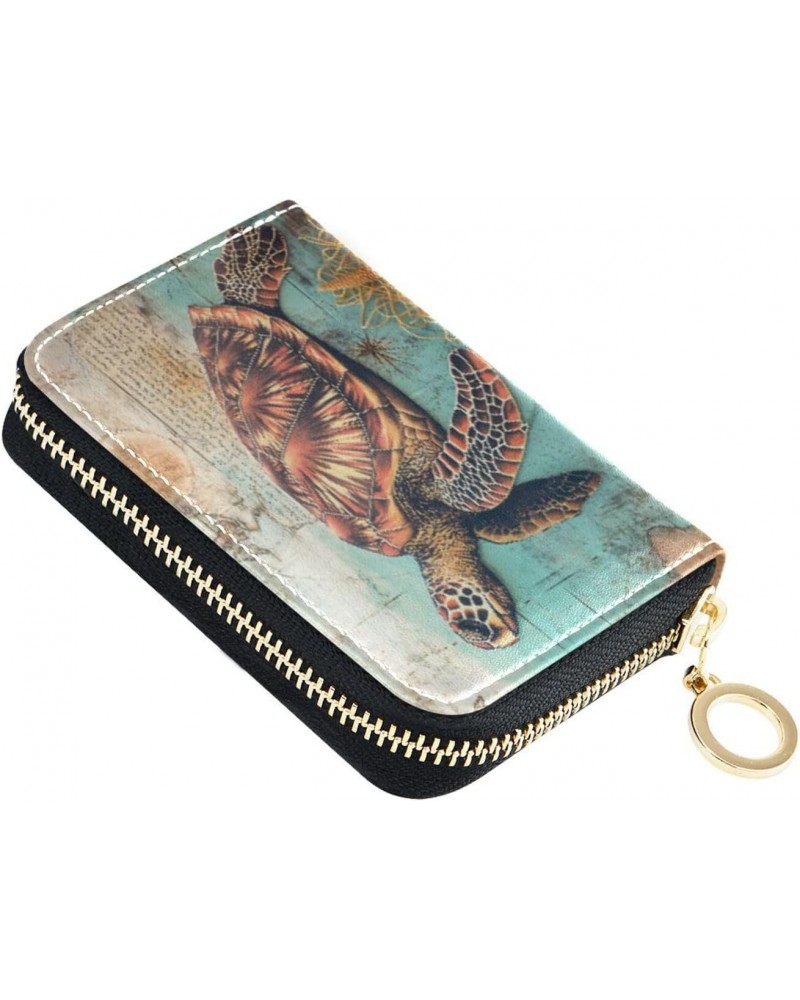 RFID Credit Card Holder Sea World Ocean Turtle Leather With Zipper Card Case Wallet for Women Girls $11.01 Wallets