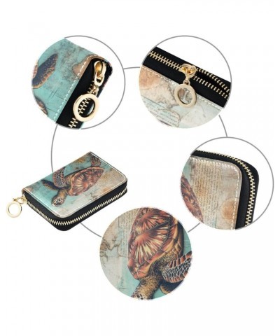 RFID Credit Card Holder Sea World Ocean Turtle Leather With Zipper Card Case Wallet for Women Girls $11.01 Wallets