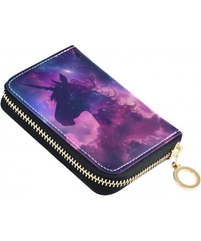 Unicorn Stars Universe RFID Credit Card Holder Leather With Zipper Card Case Wallet for Women Girls $10.44 Wallets