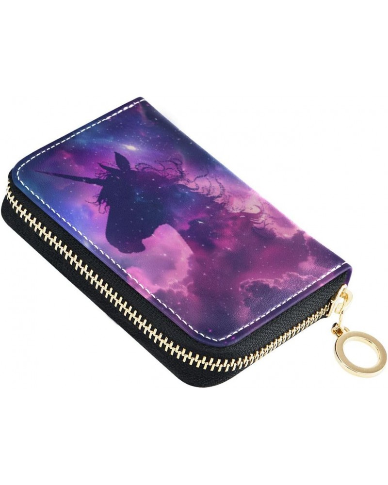 Unicorn Stars Universe RFID Credit Card Holder Leather With Zipper Card Case Wallet for Women Girls $10.44 Wallets