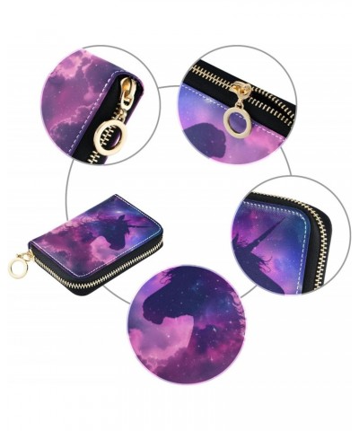 Unicorn Stars Universe RFID Credit Card Holder Leather With Zipper Card Case Wallet for Women Girls $10.44 Wallets