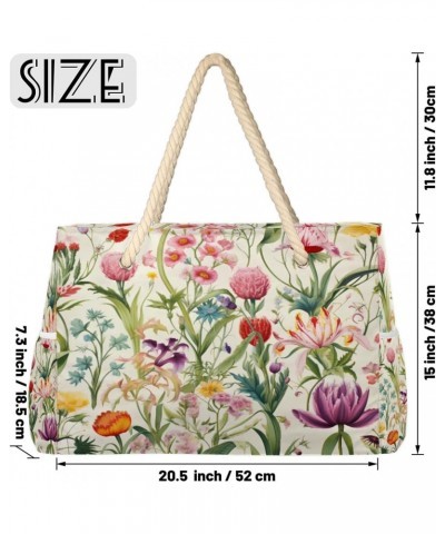 Flower Pattern Print Beach Bags for Women Large Tote Bag with Zipper and Pockets Waterproof Sandproof Accessories Swim Pool B...