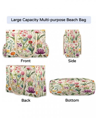 Flower Pattern Print Beach Bags for Women Large Tote Bag with Zipper and Pockets Waterproof Sandproof Accessories Swim Pool B...