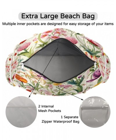 Flower Pattern Print Beach Bags for Women Large Tote Bag with Zipper and Pockets Waterproof Sandproof Accessories Swim Pool B...