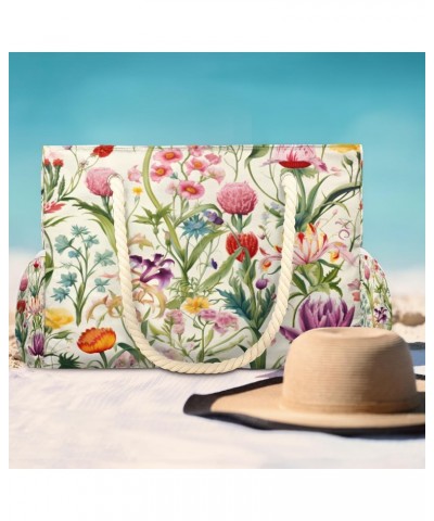 Flower Pattern Print Beach Bags for Women Large Tote Bag with Zipper and Pockets Waterproof Sandproof Accessories Swim Pool B...