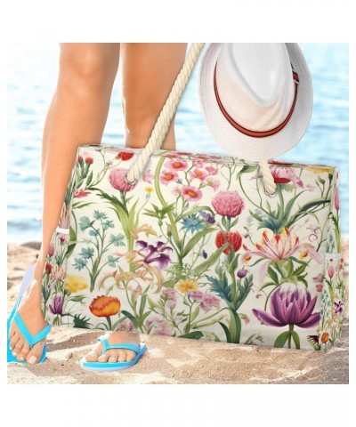 Flower Pattern Print Beach Bags for Women Large Tote Bag with Zipper and Pockets Waterproof Sandproof Accessories Swim Pool B...