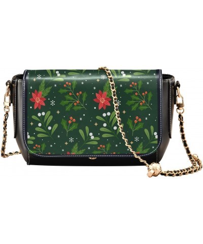 Green Christmas Pattern Design Stylish Leather Clamshell Crossbody Handbag with Detachable Adjustable shoulder strap $20.79 C...