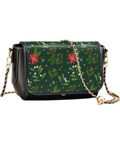 Green Christmas Pattern Design Stylish Leather Clamshell Crossbody Handbag with Detachable Adjustable shoulder strap $20.79 C...