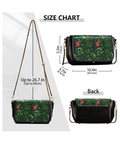 Green Christmas Pattern Design Stylish Leather Clamshell Crossbody Handbag with Detachable Adjustable shoulder strap $20.79 C...