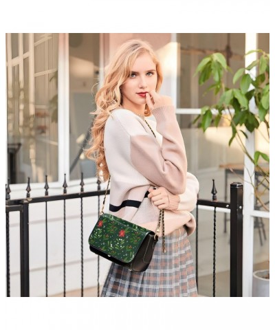 Green Christmas Pattern Design Stylish Leather Clamshell Crossbody Handbag with Detachable Adjustable shoulder strap $20.79 C...