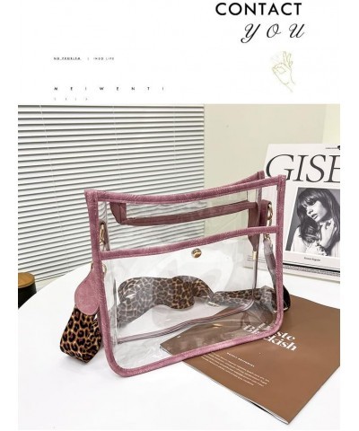 Fashionable Leopard Crossbody Bag Women's PVC Transparent Shoulder Bag (Pink) $14.40 Shoulder Bags