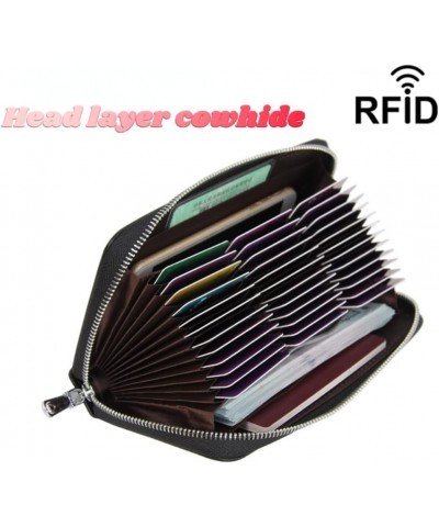 Head layer cowhide RFID scanning leather organ prevention card bag zero wallet double zipper lady hand bagTravel Passport Wal...