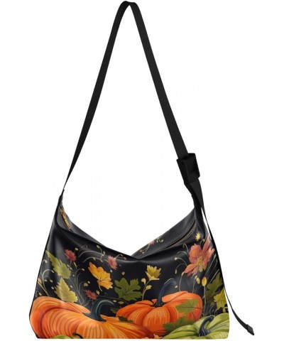 Watercolor Floral Fashion Crossbody Bag, Crossbody Leather Shoulder Bag, Leather Shoulder Bag for Men Pumpkins on Dark-1 $19....