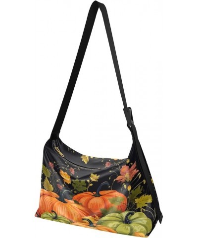 Watercolor Floral Fashion Crossbody Bag, Crossbody Leather Shoulder Bag, Leather Shoulder Bag for Men Pumpkins on Dark-1 $19....