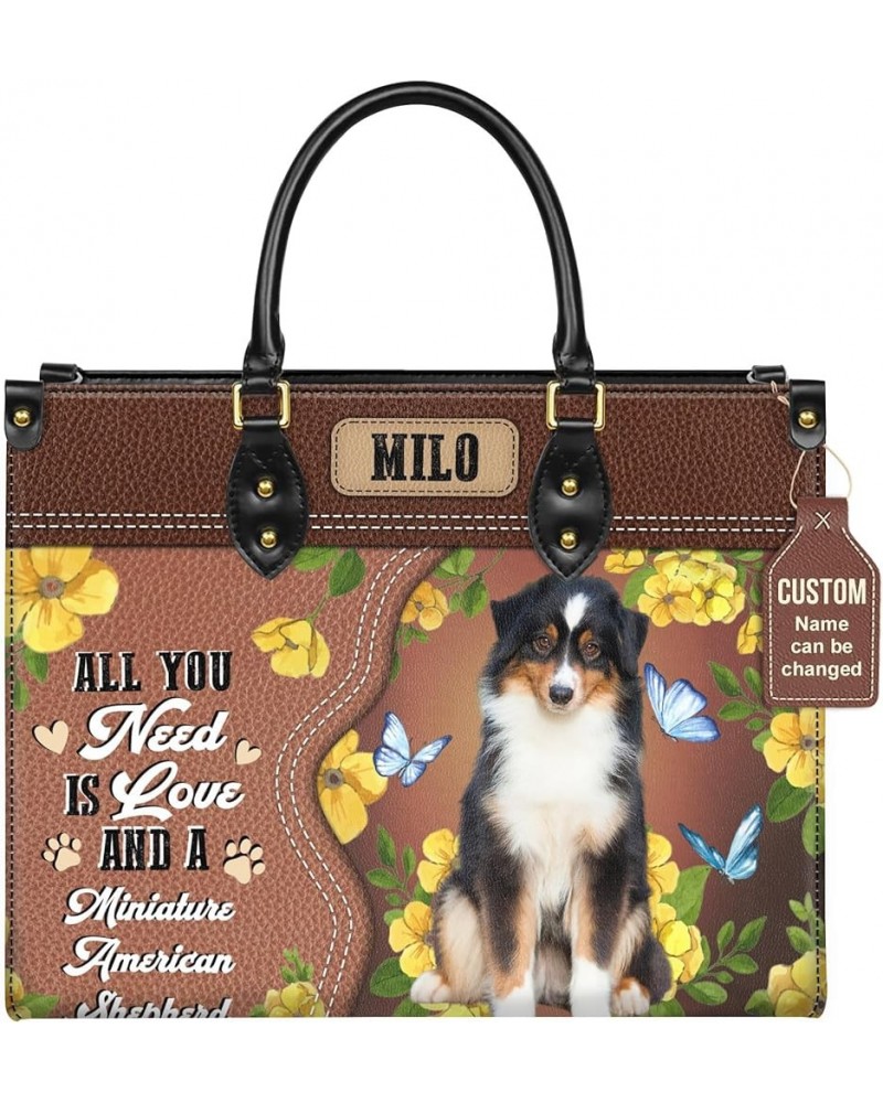 Personalized Miniature American Shepherd Dog Handbags, Custom Name Dog Leather Bags, Purses, Shoulder Bag, Gift For Dog Mom S...