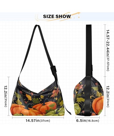 Watercolor Floral Fashion Crossbody Bag, Crossbody Leather Shoulder Bag, Leather Shoulder Bag for Men Pumpkins on Dark-1 $19....