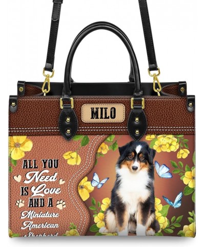 Personalized Miniature American Shepherd Dog Handbags, Custom Name Dog Leather Bags, Purses, Shoulder Bag, Gift For Dog Mom S...