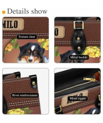 Personalized Miniature American Shepherd Dog Handbags, Custom Name Dog Leather Bags, Purses, Shoulder Bag, Gift For Dog Mom S...