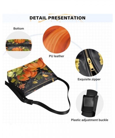 Watercolor Floral Fashion Crossbody Bag, Crossbody Leather Shoulder Bag, Leather Shoulder Bag for Men Pumpkins on Dark-1 $19....