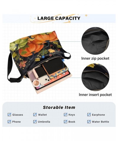 Watercolor Floral Fashion Crossbody Bag, Crossbody Leather Shoulder Bag, Leather Shoulder Bag for Men Pumpkins on Dark-1 $19....