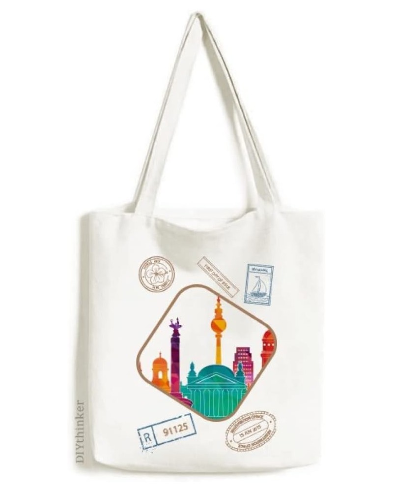 Germany Famous Landmark Set Stamp Shopping Ecofriendly Storage Canvas Tote Bag $13.95 Totes