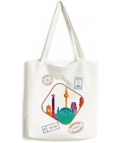 Germany Famous Landmark Set Stamp Shopping Ecofriendly Storage Canvas Tote Bag $13.95 Totes