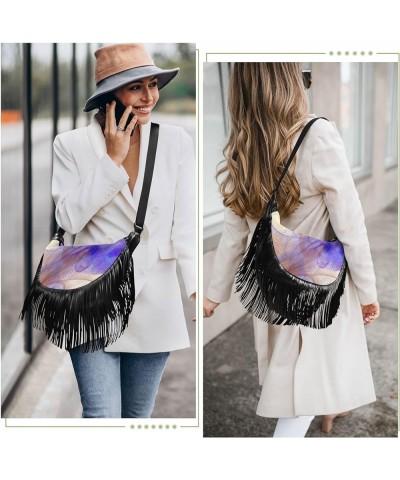 Women Fringe Tassel Cross Body Bag Colorful Feather Leisure Shoulder Bag Color498 $12.42 Crossbody Bags