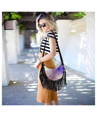 Women Fringe Tassel Cross Body Bag Colorful Feather Leisure Shoulder Bag Color498 $12.42 Crossbody Bags