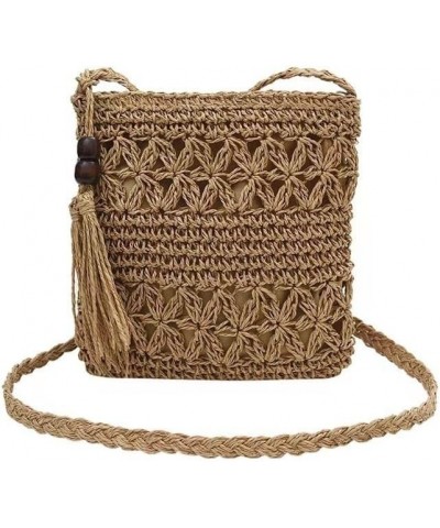 Women Small Straw Crossbody Bag Women Weave Rattan Shoulder Bag Beach Shoulder Purse with Tassel Brown $9.94 Crossbody Bags