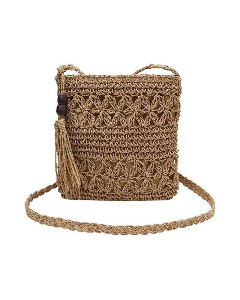 Women Small Straw Crossbody Bag Women Weave Rattan Shoulder Bag Beach Shoulder Purse with Tassel Brown $9.94 Crossbody Bags