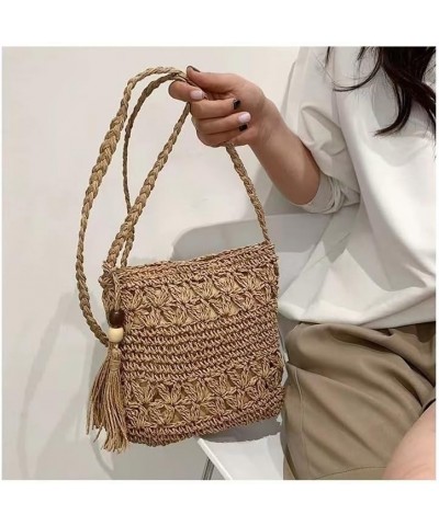 Women Small Straw Crossbody Bag Women Weave Rattan Shoulder Bag Beach Shoulder Purse with Tassel Brown $9.94 Crossbody Bags