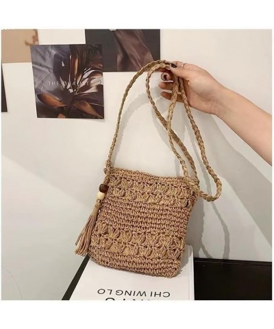 Women Small Straw Crossbody Bag Women Weave Rattan Shoulder Bag Beach Shoulder Purse with Tassel Brown $9.94 Crossbody Bags