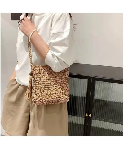 Women Small Straw Crossbody Bag Women Weave Rattan Shoulder Bag Beach Shoulder Purse with Tassel Brown $9.94 Crossbody Bags