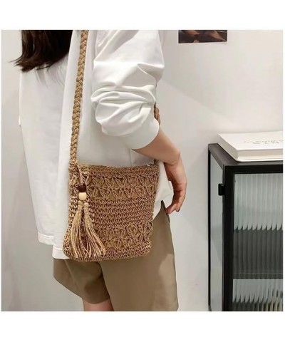 Women Small Straw Crossbody Bag Women Weave Rattan Shoulder Bag Beach Shoulder Purse with Tassel Brown $9.94 Crossbody Bags