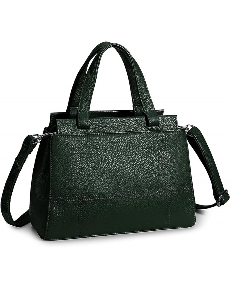 Women's Leather Handbag Purse Shoulder Bag Crossbody Bag Double Zip Pockets Medium Size Dark Green $17.91 Crossbody Bags