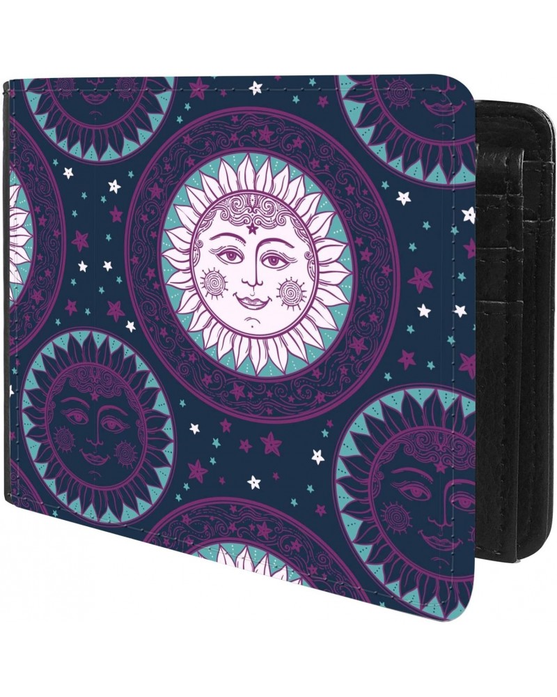 Unique Desige Pattern - Ethnic sun face with stars medallion ornament, Slim Front Pocket Wallet Billfold RFID Blocking $10.42...