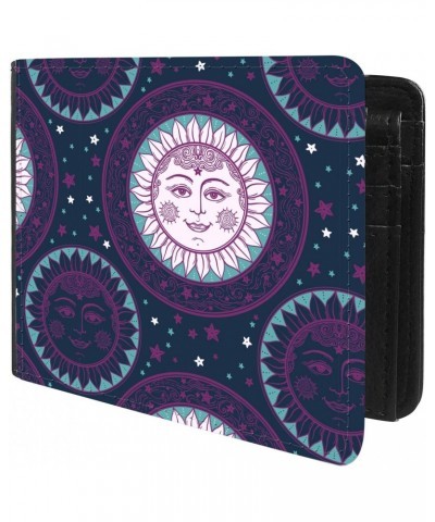 Unique Desige Pattern - Ethnic sun face with stars medallion ornament, Slim Front Pocket Wallet Billfold RFID Blocking $10.42...