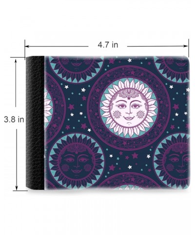 Unique Desige Pattern - Ethnic sun face with stars medallion ornament, Slim Front Pocket Wallet Billfold RFID Blocking $10.42...