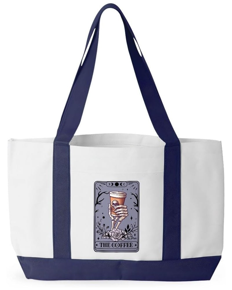 Coffee Tarot Card Cruiser Tote Bag - Presents for Coffee Lovers - Best Present Ideas White Navy $17.35 Totes