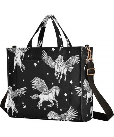 Winged Pegasus Black Tote Bag for Women Shoulder Bags Corduroy Travel Tote Bag Crossbody Bag for Office Birthday Gifts Multi ...