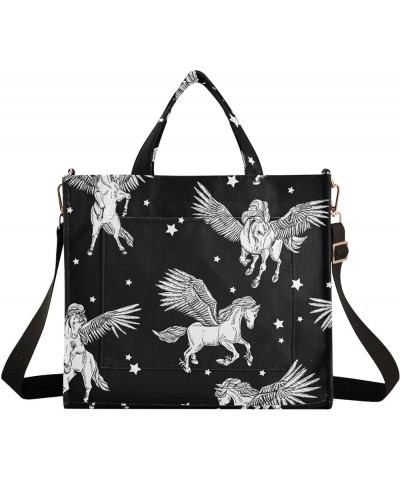 Winged Pegasus Black Tote Bag for Women Shoulder Bags Corduroy Travel Tote Bag Crossbody Bag for Office Birthday Gifts Multi ...