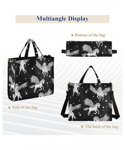 Winged Pegasus Black Tote Bag for Women Shoulder Bags Corduroy Travel Tote Bag Crossbody Bag for Office Birthday Gifts Multi ...