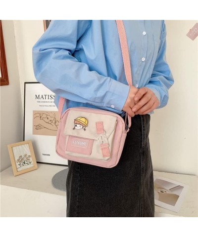 Kawaii Messenger Bag for Women Aesthetic Shoulder Crossbody Bag with Cute Pins Y2K Tote Bag Japanese Preppy Supplies Pink $9....