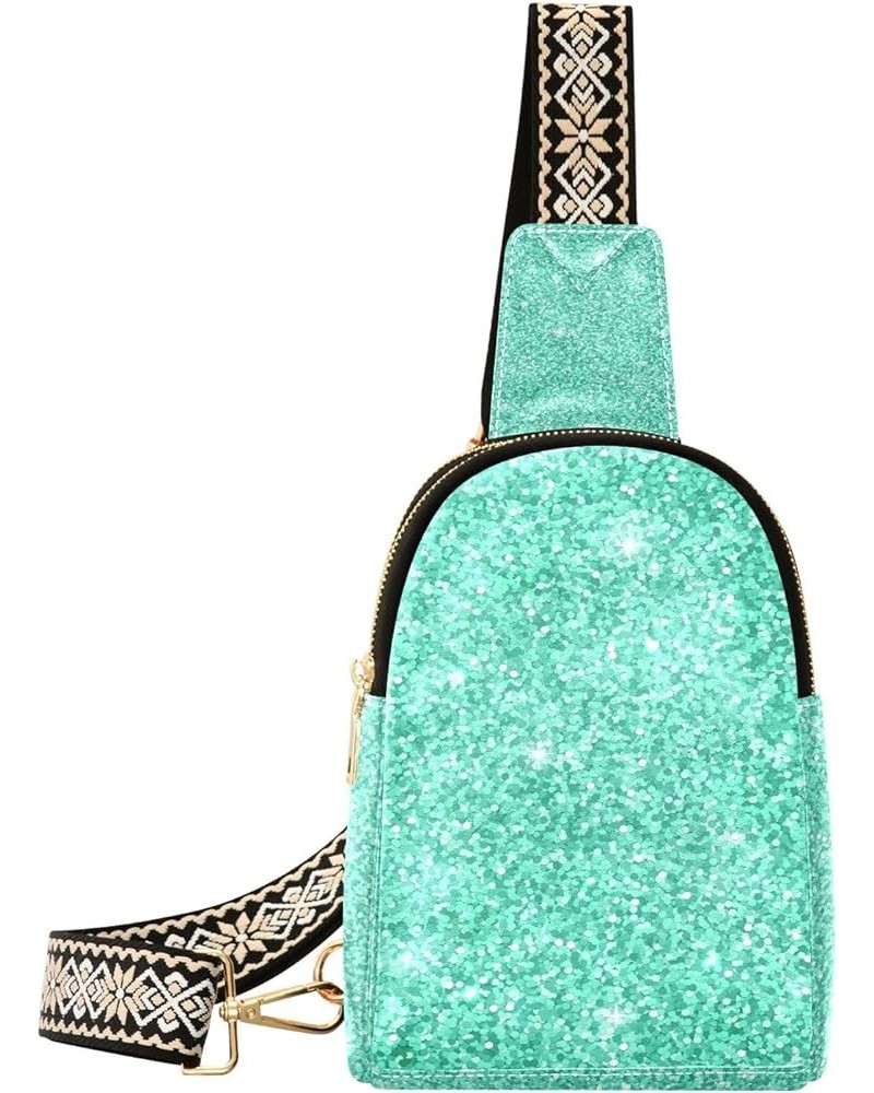 Light Glitter Leather Womens Cross Body Bag, Ideal for Securely Carrying Essentials, Small Crossbody Bag Turquoise Glitter Gr...