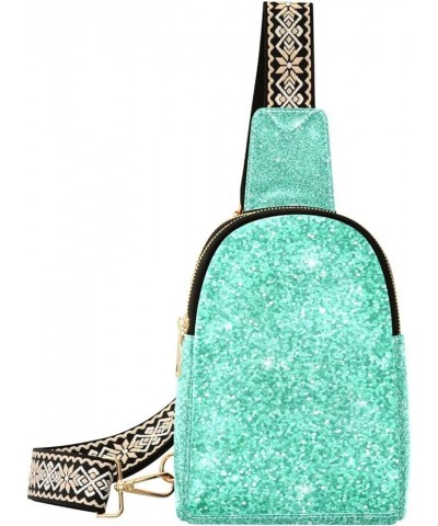 Light Glitter Leather Womens Cross Body Bag, Ideal for Securely Carrying Essentials, Small Crossbody Bag Turquoise Glitter Gr...