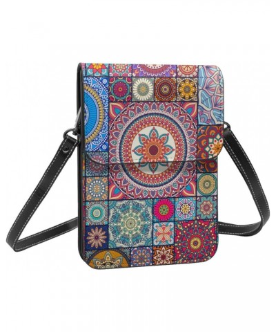 Ethnic Floral Indian Mandala Colorful Crossbody Cell Phone Purse for Womens Lightweight Small Soft Leather Fashion Travel Wal...