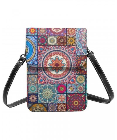 Ethnic Floral Indian Mandala Colorful Crossbody Cell Phone Purse for Womens Lightweight Small Soft Leather Fashion Travel Wal...