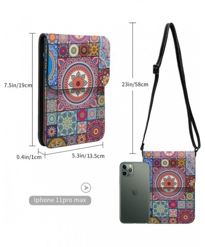 Ethnic Floral Indian Mandala Colorful Crossbody Cell Phone Purse for Womens Lightweight Small Soft Leather Fashion Travel Wal...